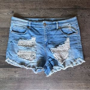 Mossimo Denim High Rise Short Short - Distressed Denim + Lace
